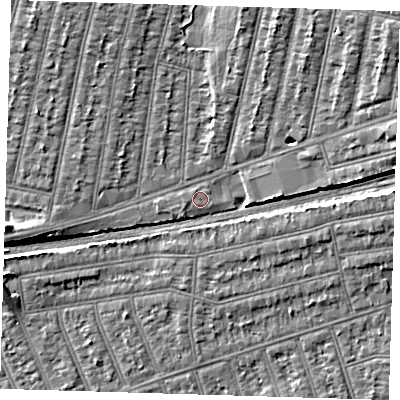 Shaded relief map of the ground around IG38RS, computed from Environment Agency LiDAR. The ground here sits at about 13 m above sea level and falls 8 m across the surrounding 800 m. Surface water reaching this point runs off ground lying to the west, 0.6 m higher.