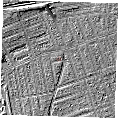 Shaded relief map of the ground around IG39HD, computed from Environment Agency LiDAR. The ground here sits at about 10 m above sea level and falls 9 m across the surrounding 800 m. Surface water reaching this point runs off ground lying to the north-north-east, 0.8 m higher.