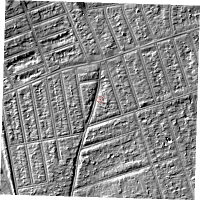 Shaded relief map of the ground around IG39HE, computed from Environment Agency LiDAR. The ground here sits at about 10 m above sea level and falls 6 m across the surrounding 800 m. Surface water reaching this point runs off ground lying to the north-north-west, 1.6 m higher.