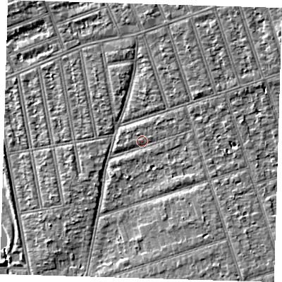 Shaded relief map of the ground around IG39HG, computed from Environment Agency LiDAR. The ground here sits at about 10 m above sea level and falls 6 m across the surrounding 800 m. Surface water reaching this point runs off ground lying to the north-east, 1.1 m higher.
