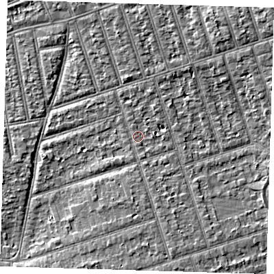 Shaded relief map of the ground around IG39HH, computed from Environment Agency LiDAR. The ground here sits at about 10 m above sea level and falls 5 m across the surrounding 800 m. Surface water reaching this point runs off ground lying to the north-north-west, 1.1 m higher.