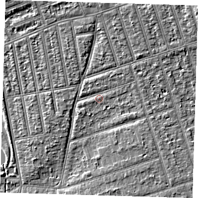 Shaded relief map of the ground around IG39HL, computed from Environment Agency LiDAR. The ground here sits at about 10 m above sea level and falls 6 m across the surrounding 800 m. Surface water reaching this point runs off ground lying to the north-north-east, 1.1 m higher.