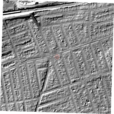 Shaded relief map of the ground around IG39LD, computed from Environment Agency LiDAR. The ground here sits at about 11 m above sea level and falls 8 m across the surrounding 800 m. Surface water reaching this point runs off ground lying to the north-north-west, 5.9 m higher.