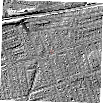 Shaded relief map of the ground around IG39TG, computed from Environment Agency LiDAR. The ground here sits at about 11 m above sea level and falls 8 m across the surrounding 800 m. Surface water reaching this point runs off ground lying to the north-east, 1.8 m higher.
