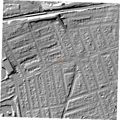 Shaded relief map of the ground around IG39TL, computed from Environment Agency LiDAR. The ground here sits at about 10 m above sea level and falls 9 m across the surrounding 800 m. Surface water reaching this point runs off ground lying to the north-east, 0.9 m higher.