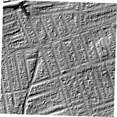 Shaded relief map of the ground around IG39TY, computed from Environment Agency LiDAR. The ground here sits at about 10 m above sea level and falls 8 m across the surrounding 800 m. Surface water reaching this point runs off ground lying to the north, 1.2 m higher.