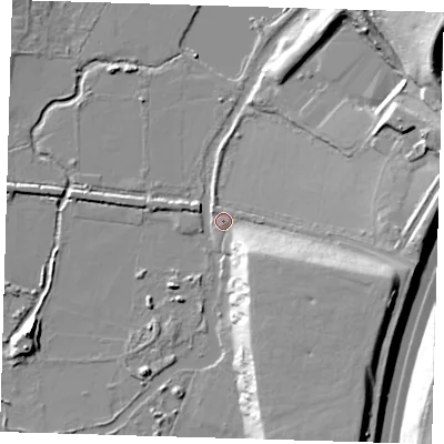 Shaded relief map of the ground around IG76BH, computed from Environment Agency LiDAR. The ground here sits at about 17 m above sea level and falls 17 m across the surrounding 800 m. Surface water reaching this point runs off ground lying to the east-south-east, 12.6 m higher.