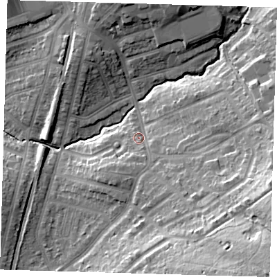 Shaded relief map of the ground around IG89LL, computed from Environment Agency LiDAR. The ground here sits at about 25 m above sea level and falls 35 m across the surrounding 800 m. Surface water reaching this point runs off ground lying to the south-east, 29.0 m higher.