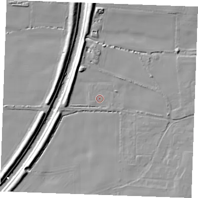 Shaded relief map of the ground around IP264EH, computed from Environment Agency LiDAR. The ground here sits at about 3 m above sea level and falls 11 m across the surrounding 800 m. Surface water reaching this point runs off ground lying to the south-east, 1.7 m higher.