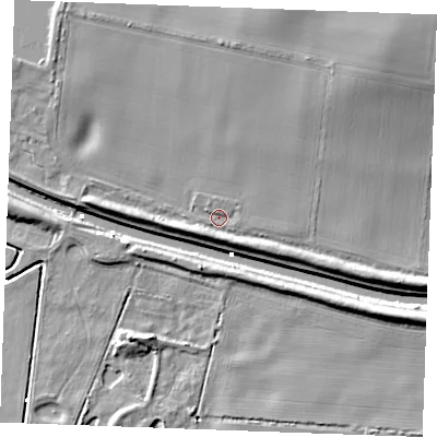 Shaded relief map of the ground around IP264JW, computed from Environment Agency LiDAR. The ground here sits at about 4 m above sea level and falls 21 m across the surrounding 800 m. Surface water reaching this point runs off ground lying to the north-east, 16.9 m higher.