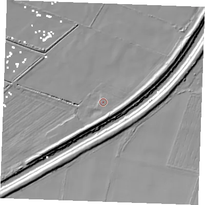 Shaded relief map of the ground around IP264QT, computed from Environment Agency LiDAR. The ground here sits at about 3 m above sea level and falls 14 m across the surrounding 800 m. Surface water reaching this point runs off ground lying to the south-south-east, 0.9 m higher.