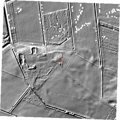 Shaded relief map of the ground around IP264QX, computed from Environment Agency LiDAR. The ground here sits at about 3 m above sea level and falls 7 m across the surrounding 800 m. Surface water reaching this point runs off ground lying to the west, 0.9 m higher.