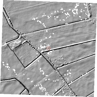 Shaded relief map of the ground around IP288EA, computed from Environment Agency LiDAR. The ground here sits at about 0 m above sea level and falls 5 m across the surrounding 800 m. Surface water reaching this point runs off ground lying to the south, 2.2 m higher.