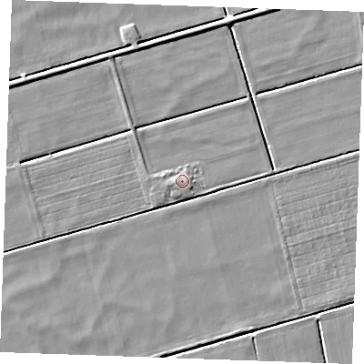 Shaded relief map of the ground around IP288EG, computed from Environment Agency LiDAR. The ground here sits at about -1 m above sea level and falls 3 m across the surrounding 800 m. Surface water reaching this point runs off ground lying to the west, 1.4 m higher.