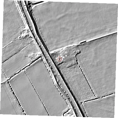 Shaded relief map of the ground around IP288RJ, computed from Environment Agency LiDAR. The ground here sits at about -0 m above sea level and falls 7 m across the surrounding 800 m. Surface water reaching this point runs off ground lying to the south-west, 4.6 m higher.
