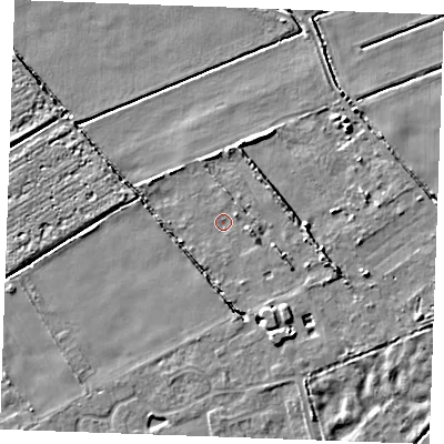 Shaded relief map of the ground around IP288UJ, computed from Environment Agency LiDAR. The ground here sits at about 3 m above sea level and falls 6 m across the surrounding 800 m. Surface water reaching this point runs off ground lying to the south-south-east, 4.0 m higher.