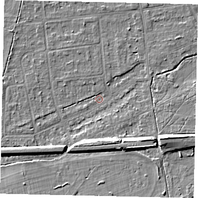 Shaded relief map of the ground around KT108DD, computed from Environment Agency LiDAR. The ground here sits at about 10 m above sea level and falls 10 m across the surrounding 800 m. Surface water reaching this point runs off ground lying to the south-east, 8.1 m higher.