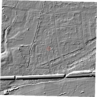 Shaded relief map of the ground around KT108DN, computed from Environment Agency LiDAR. The ground here sits at about 11 m above sea level and falls 8 m across the surrounding 800 m. The ground contributing surface water to this point lies to the north-west.