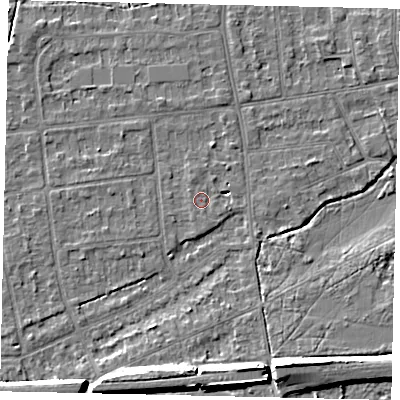 Shaded relief map of the ground around KT108EE, computed from Environment Agency LiDAR. The ground here sits at about 11 m above sea level and falls 10 m across the surrounding 800 m. Surface water reaching this point runs off ground lying to the south, 0.7 m higher.