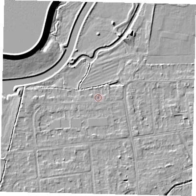 Shaded relief map of the ground around KT108HH, computed from Environment Agency LiDAR. The ground here sits at about 10 m above sea level and falls 11 m across the surrounding 800 m. Surface water reaching this point runs off ground lying to the north-east, 0.6 m higher.