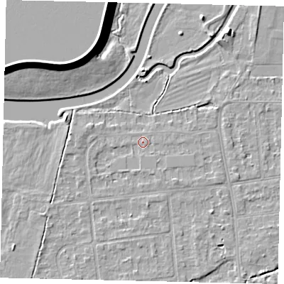 Shaded relief map of the ground around KT108HL, computed from Environment Agency LiDAR. The ground here sits at about 11 m above sea level and falls 11 m across the surrounding 800 m. Surface water reaching this point runs off ground lying to the west-south-west, 1.0 m higher.