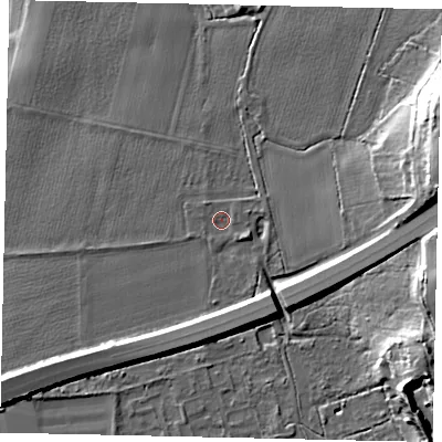Shaded relief map of the ground around KT111BU, computed from Environment Agency LiDAR. The ground here sits at about 20 m above sea level and falls 19 m across the surrounding 800 m. Surface water reaching this point runs off ground lying to the south-south-east, 5.0 m higher.