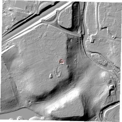 Shaded relief map of the ground around KT111DL, computed from Environment Agency LiDAR. The ground here sits at about 33 m above sea level and falls 22 m across the surrounding 800 m. Surface water reaching this point runs off ground lying to the south-south-east, 1.9 m higher.