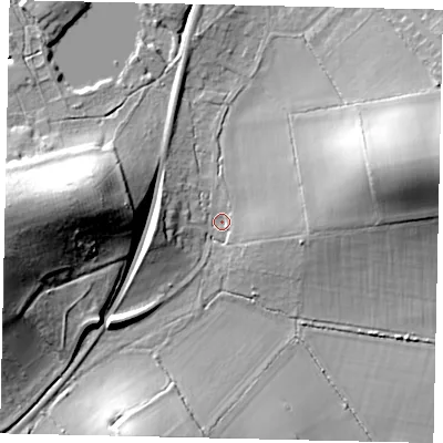 Shaded relief map of the ground around KT112SN, computed from Environment Agency LiDAR. The ground here sits at about 35 m above sea level and falls 28 m across the surrounding 800 m. Surface water reaching this point runs off ground lying to the east-north-east, 21.7 m higher.
