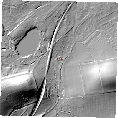 Shaded relief map of the ground around KT112SP, computed from Environment Agency LiDAR. The ground here sits at about 37 m above sea level and falls 27 m across the surrounding 800 m. Surface water reaching this point runs off ground lying to the east-south-east, 20.8 m higher.