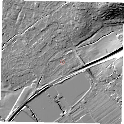 Shaded relief map of the ground around KT113BP, computed from Environment Agency LiDAR. The ground here sits at about 26 m above sea level and falls 27 m across the surrounding 800 m. Surface water reaching this point runs off ground lying to the east, 3.9 m higher.