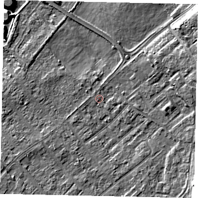 Shaded relief map of the ground around KT122EA, computed from Environment Agency LiDAR. The ground here sits at about 11 m above sea level and falls 8 m across the surrounding 800 m. Surface water reaching this point runs off ground lying to the south-west, 1.2 m higher.