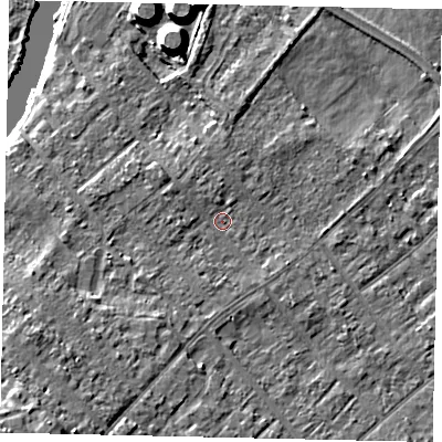Shaded relief map of the ground around KT122HU, computed from Environment Agency LiDAR. The ground here sits at about 11 m above sea level and falls 11 m across the surrounding 800 m. Surface water reaching this point runs off ground lying to the west-north-west, 1.5 m higher.