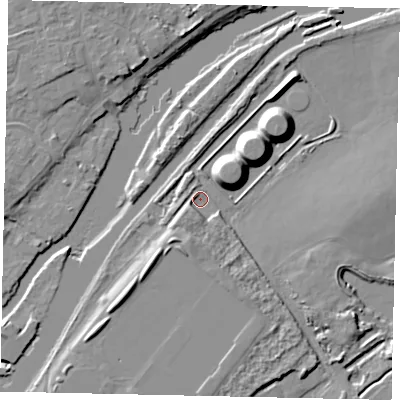 Shaded relief map of the ground around KT122HZ, computed from Environment Agency LiDAR. The ground here sits at about 10 m above sea level and falls 12 m across the surrounding 800 m. Surface water reaching this point runs off ground lying to the south-south-west, 4.7 m higher.