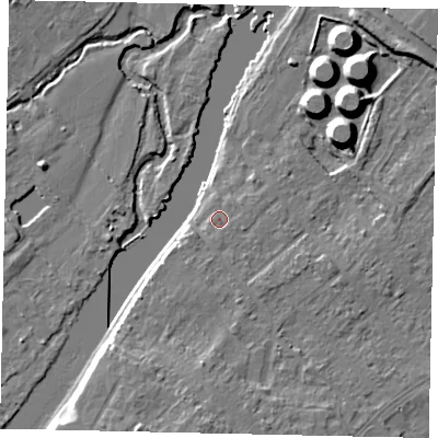 Shaded relief map of the ground around KT122LT, computed from Environment Agency LiDAR. The ground here sits at about 11 m above sea level and falls 11 m across the surrounding 800 m. Surface water reaching this point runs off ground lying to the east, 0.8 m higher.
