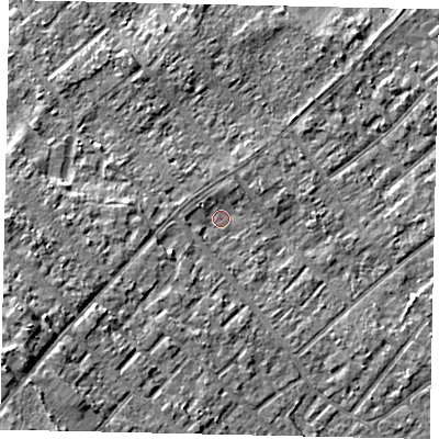 Shaded relief map of the ground around KT122SD, computed from Environment Agency LiDAR. The ground here sits at about 11 m above sea level and falls 10 m across the surrounding 800 m. Surface water reaching this point runs off ground lying to the south-west, 5.1 m higher.