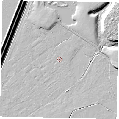 Shaded relief map of the ground around KT123QR, computed from Environment Agency LiDAR. The ground here sits at about 11 m above sea level and falls 16 m across the surrounding 800 m. Surface water reaching this point runs off ground lying to the south-south-west, 0.7 m higher.