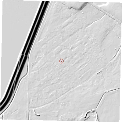 Shaded relief map of the ground around KT123QZ, computed from Environment Agency LiDAR. The ground here sits at about 11 m above sea level and falls 16 m across the surrounding 800 m. Surface water reaching this point runs off ground lying to the south-south-west, 3.0 m higher.