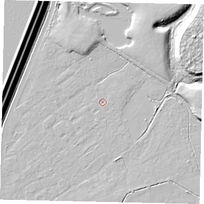 Shaded relief map of the ground around KT123RQ, computed from Environment Agency LiDAR. The ground here sits at about 11 m above sea level and falls 16 m across the surrounding 800 m. Surface water reaching this point runs off ground lying to the south-south-west, 0.7 m higher.