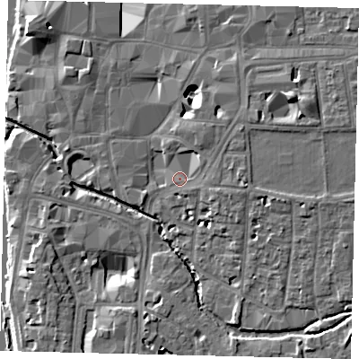 Shaded relief map of the ground around KT12TU, computed from Environment Agency LiDAR. The ground here sits at about 8 m above sea level and falls 10 m across the surrounding 800 m. Surface water reaching this point runs off ground lying to the north-north-east, 8.1 m higher.