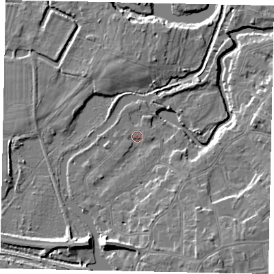 Shaded relief map of the ground around KT138HR, computed from Environment Agency LiDAR. The ground here sits at about 11 m above sea level and falls 9 m across the surrounding 800 m. Surface water reaching this point runs off ground lying to the south-west, 1.7 m higher.