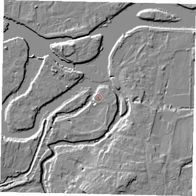 Shaded relief map of the ground around KT138LD, computed from Environment Agency LiDAR. The ground here sits at about 11 m above sea level and falls 9 m across the surrounding 800 m. Surface water reaching this point runs off ground lying to the west-north-west, 3.0 m higher.