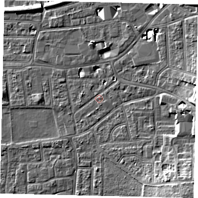 Shaded relief map of the ground around KT13DW, computed from Environment Agency LiDAR. The ground here sits at about 10 m above sea level and falls 14 m across the surrounding 800 m. Surface water reaching this point runs off ground lying to the south-east, 10.0 m higher.