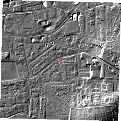 Shaded relief map of the ground around KT13EE, computed from Environment Agency LiDAR. The ground here sits at about 10 m above sea level and falls 15 m across the surrounding 800 m. Surface water reaching this point runs off ground lying to the south-south-east, 10.0 m higher.