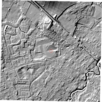 Shaded relief map of the ground around KT152AS, computed from Environment Agency LiDAR. The ground here sits at about 15 m above sea level and falls 11 m across the surrounding 800 m. Surface water reaching this point runs off ground lying to the east-south-east, 1.4 m higher.