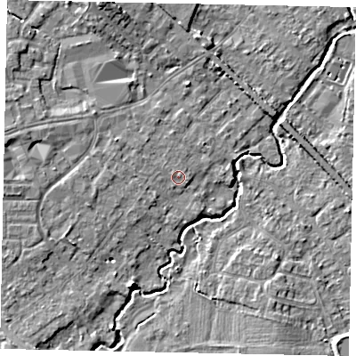 Shaded relief map of the ground around KT152LT, computed from Environment Agency LiDAR. The ground here sits at about 15 m above sea level and falls 8 m across the surrounding 800 m. Surface water reaching this point runs off ground lying to the west-north-west, 1.1 m higher.