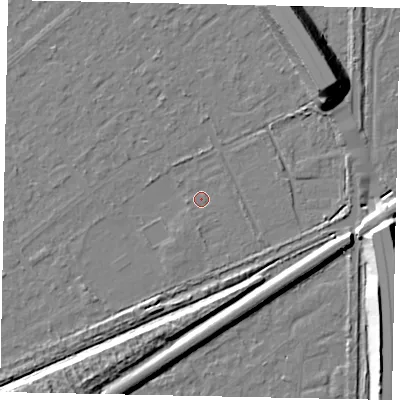 Shaded relief map of the ground around KT153AS, computed from Environment Agency LiDAR. The ground here sits at about 17 m above sea level and falls 15 m across the surrounding 800 m. Surface water reaching this point runs off ground lying to the south-south-west, 1.2 m higher.