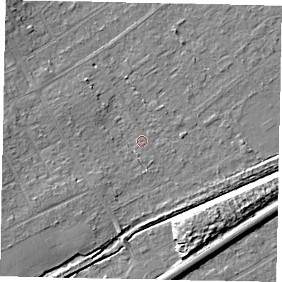 Shaded relief map of the ground around KT153BQ, computed from Environment Agency LiDAR. The ground here sits at about 19 m above sea level and falls 9 m across the surrounding 800 m. Surface water reaching this point runs off ground lying to the west-south-west, 5.4 m higher.