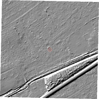 Shaded relief map of the ground around KT153BS, computed from Environment Agency LiDAR. The ground here sits at about 19 m above sea level and falls 10 m across the surrounding 800 m. Surface water reaching this point runs off ground lying to the west-south-west, 4.4 m higher.