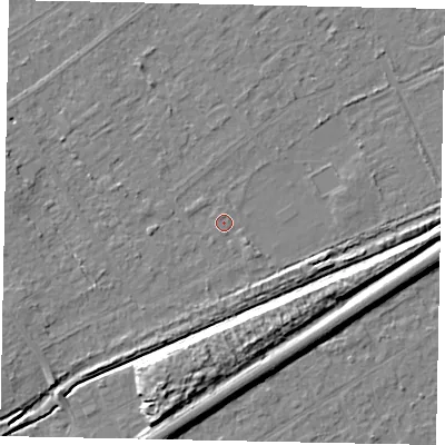 Shaded relief map of the ground around KT153BW, computed from Environment Agency LiDAR. The ground here sits at about 19 m above sea level and falls 10 m across the surrounding 800 m. Surface water reaching this point runs off ground lying to the south-west, 4.1 m higher.