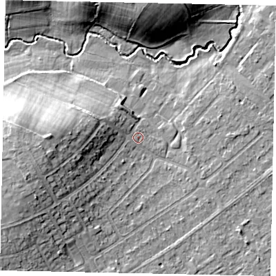 Shaded relief map of the ground around KT153RH, computed from Environment Agency LiDAR. The ground here sits at about 18 m above sea level and falls 14 m across the surrounding 800 m. Surface water reaching this point runs off ground lying to the west-south-west, 10.4 m higher.